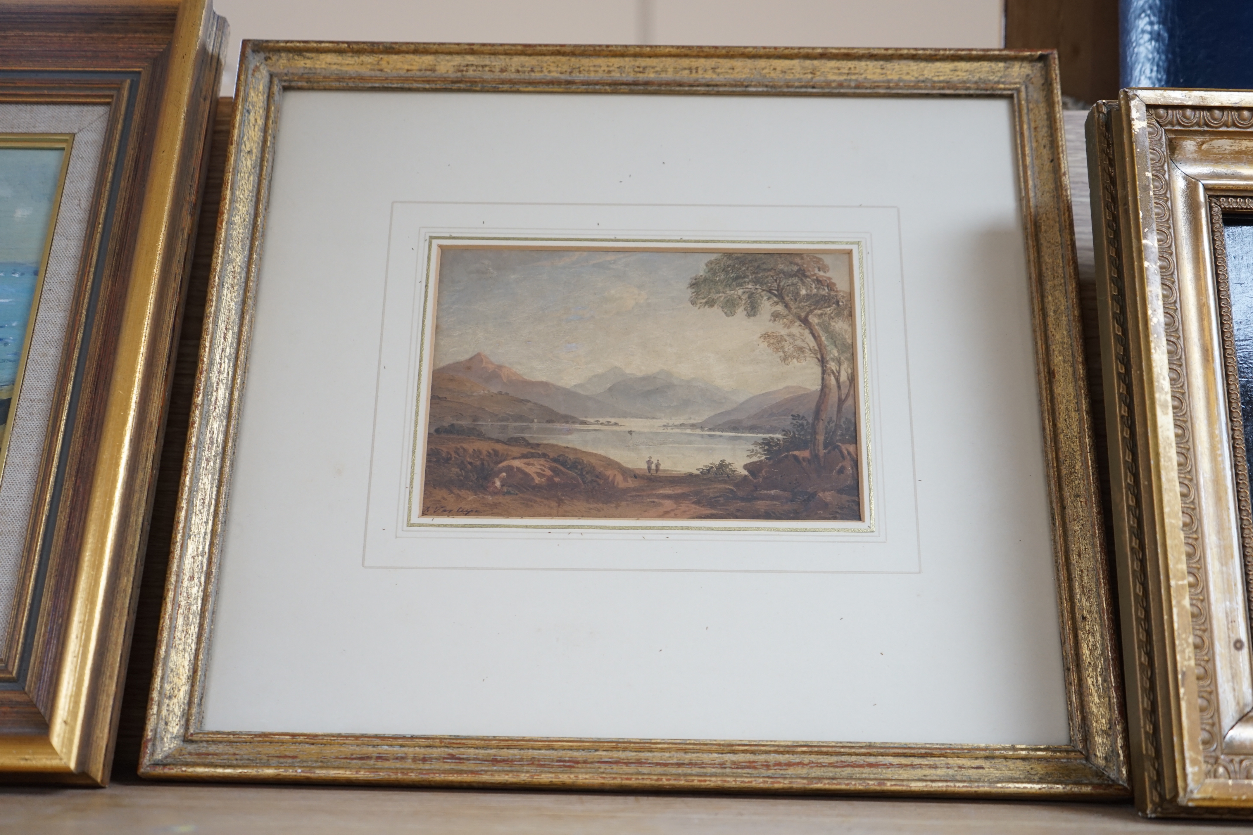 John Varley RWS (1778-1842), watercolour, Mountainous lakeside landscape, signed, 13 x 19cm